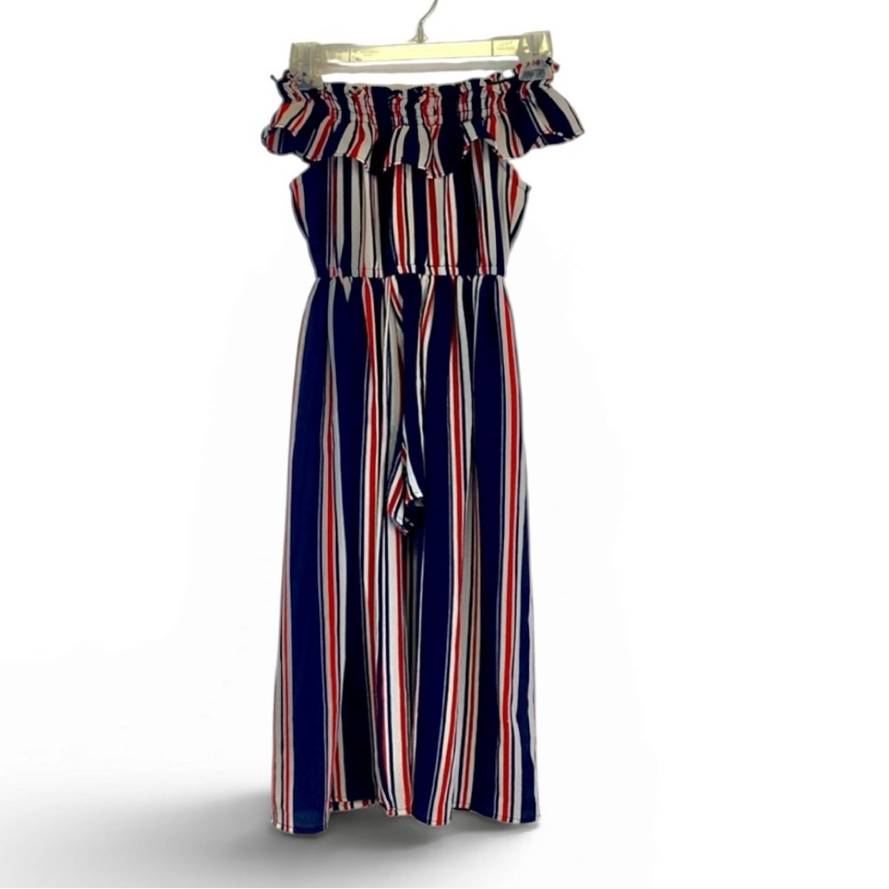 Iris & Ivy Girls Red White Blue Palazzo Romper Size 7 Off Shoulder